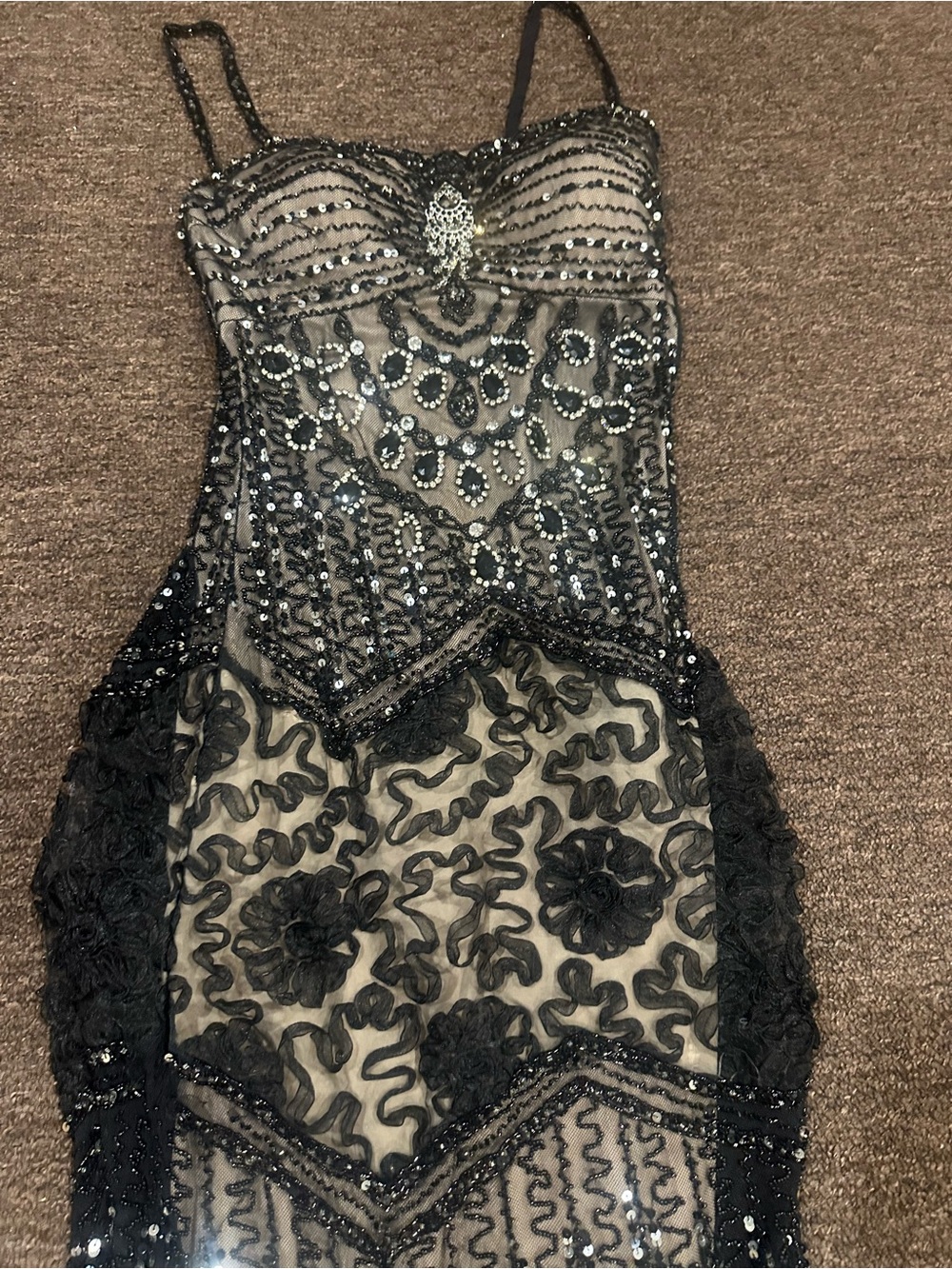 Like NEW! Jovani Women's Sz 2 Evening gown prom dress Blk Bead sequins Lace - Picture 2 of 9